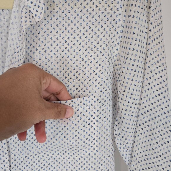 Frank & Eileen White Linen Floral Barry Button-up Shirt w/ Pocket Women's Sz XS - Picture 4 of 11